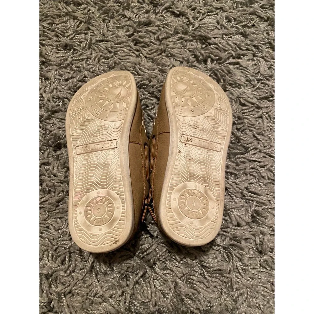 Nautica Boys Tan Brown Boat Shoes Slip On Loafers Size 3 Kids Casual Dress